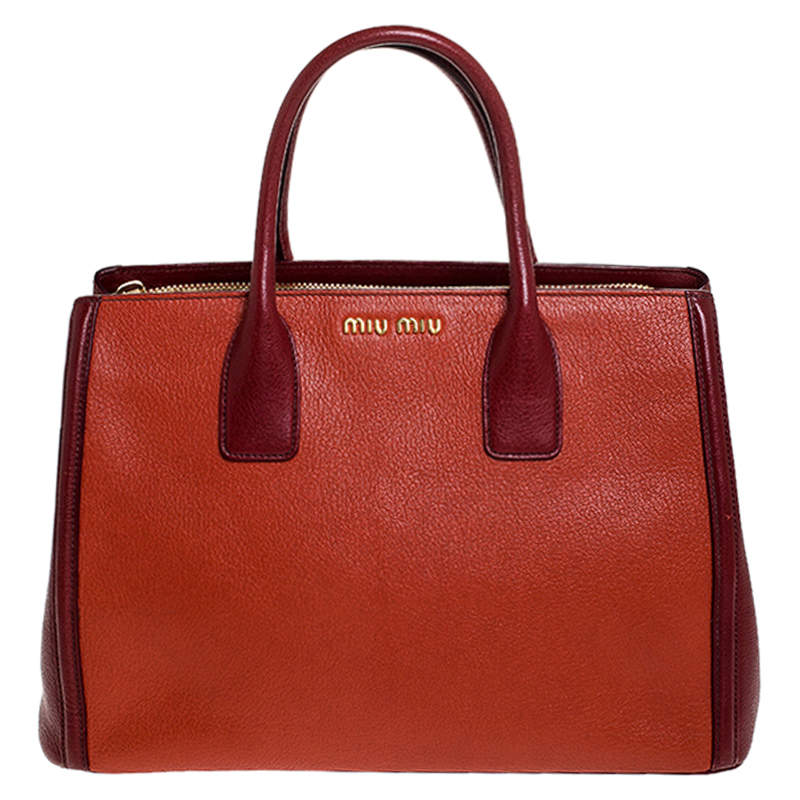 Miu Miu Bicolor Leather Madras Tote