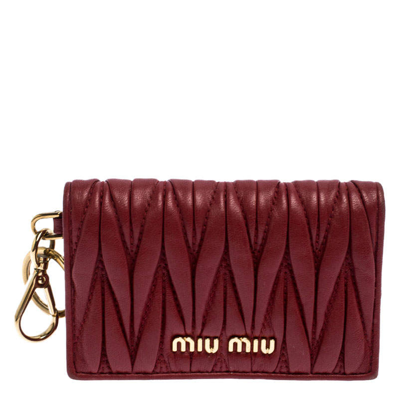 Miu Miu Red Leather Matelassé Leather Flap Compact Wallet
