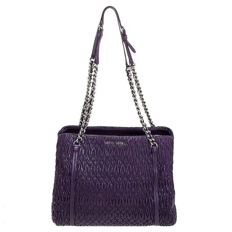 Pre Owned  Miu Miu Purple Matelasse Leather Tote 