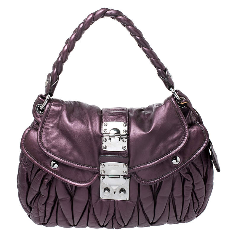 Miu Miu Metallic Purple Matelasse Lux Leather Coffer Hobo Miu Miu | The ...