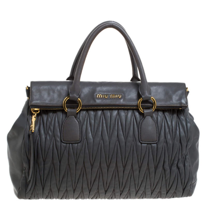 Miu Miu Grey Matelassé Leather Bow Satchel Miu Miu | The Luxury Closet