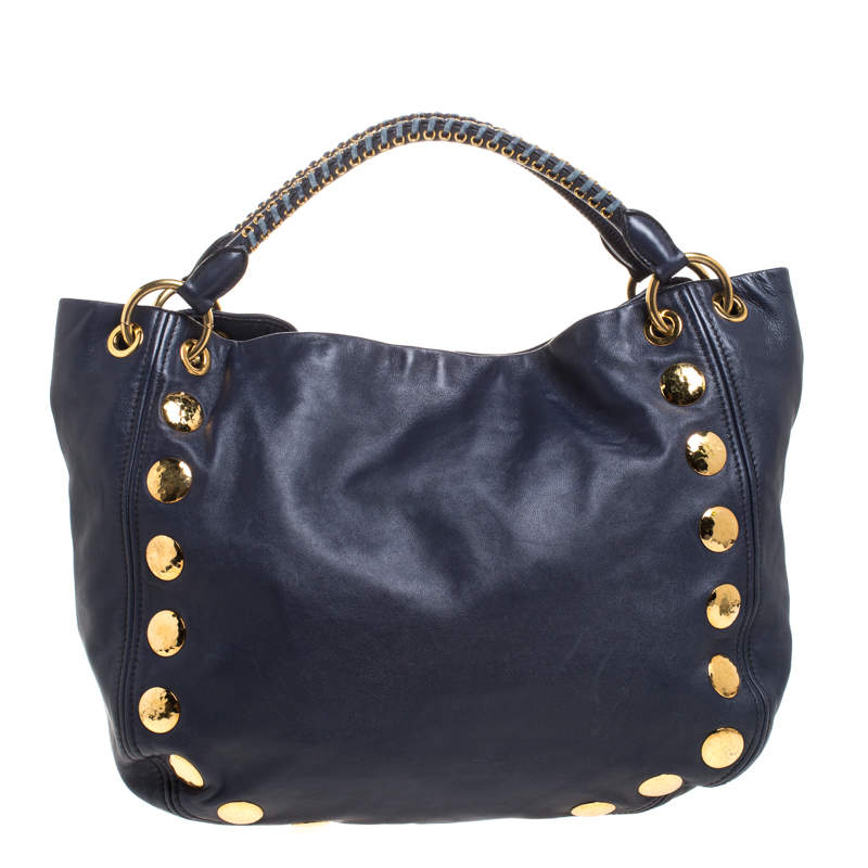 Miu Miu Blue Leather Studded Hobo