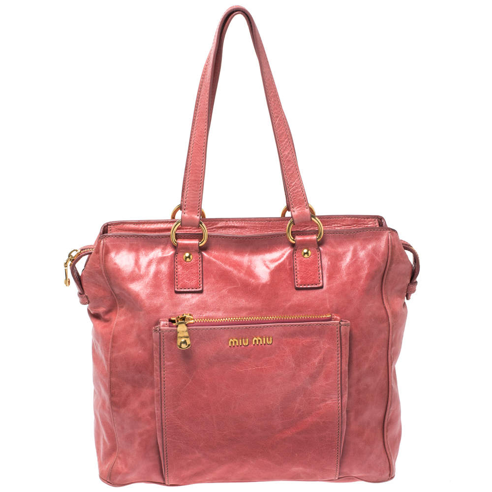 Pre Owned Miu Miu Coral Cracked Leather Satchel