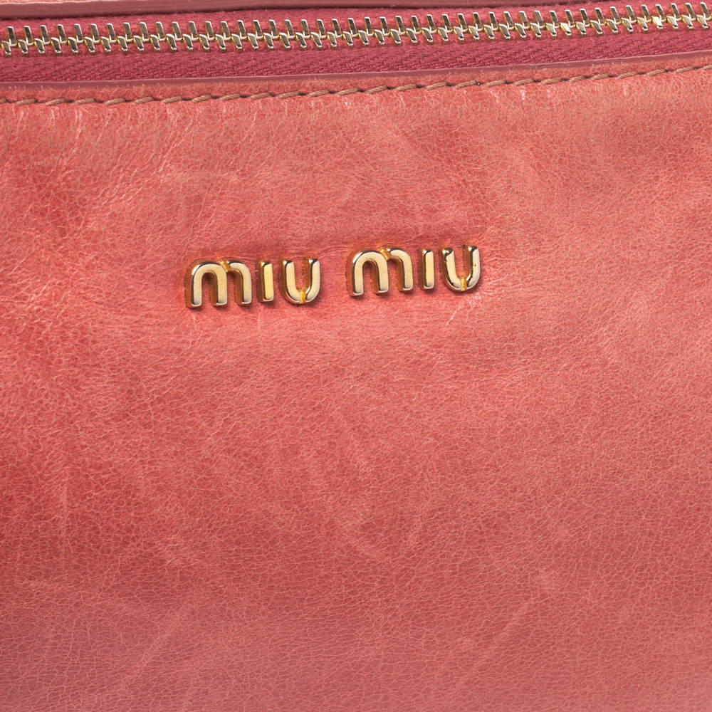 Miu Miu Peach Vitello Lux Leather Pochette Bag - ShopStyle Clutches