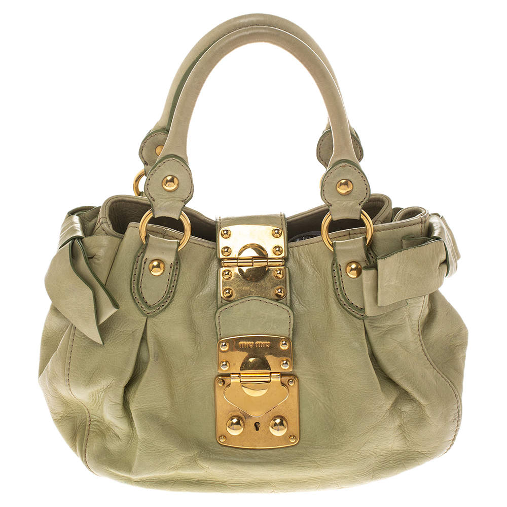 مملوكة مسبقًا Miu Miu Mint Green Leather Bow Satchel
