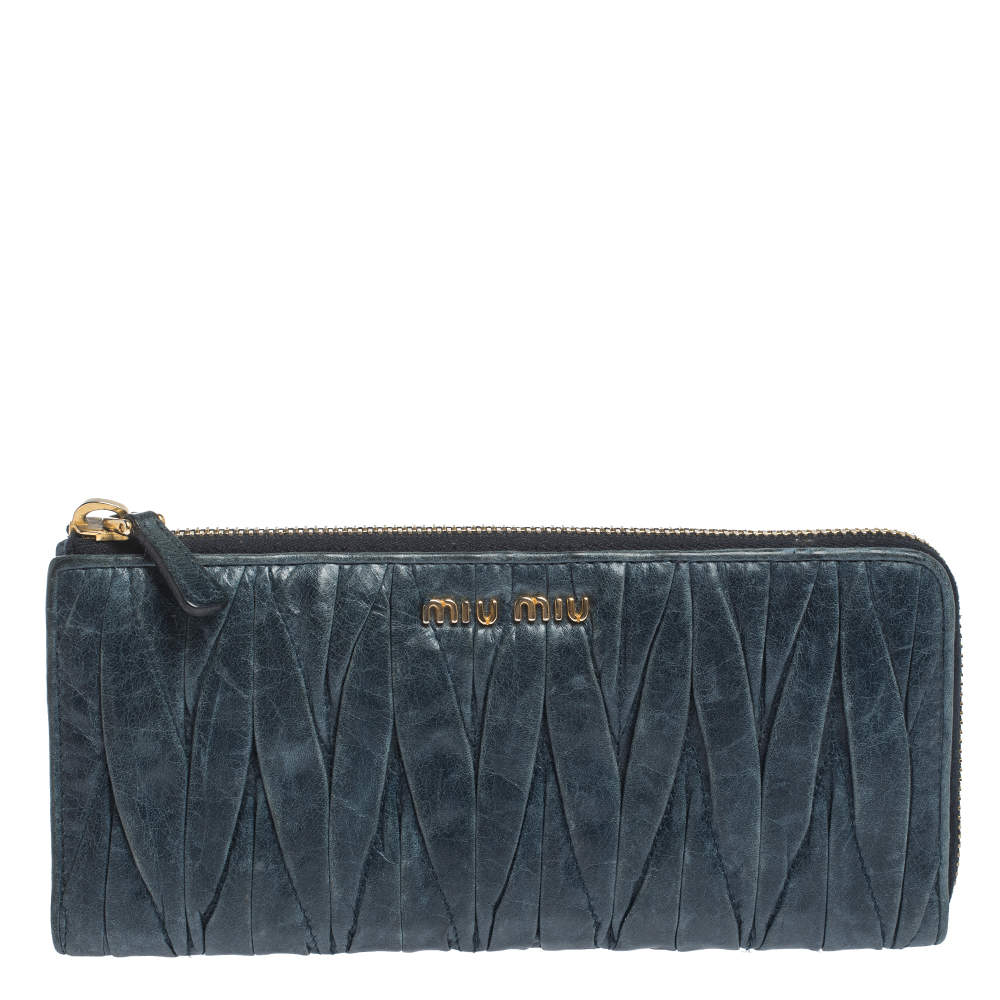 Miu Miu Deep Green Matelassé Leather Continental Zip Wallet