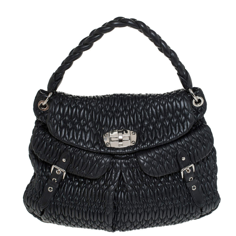 Miu Miu Black Matelasse Leather Turnlock Flap Hobo Miu Miu | The Luxury ...