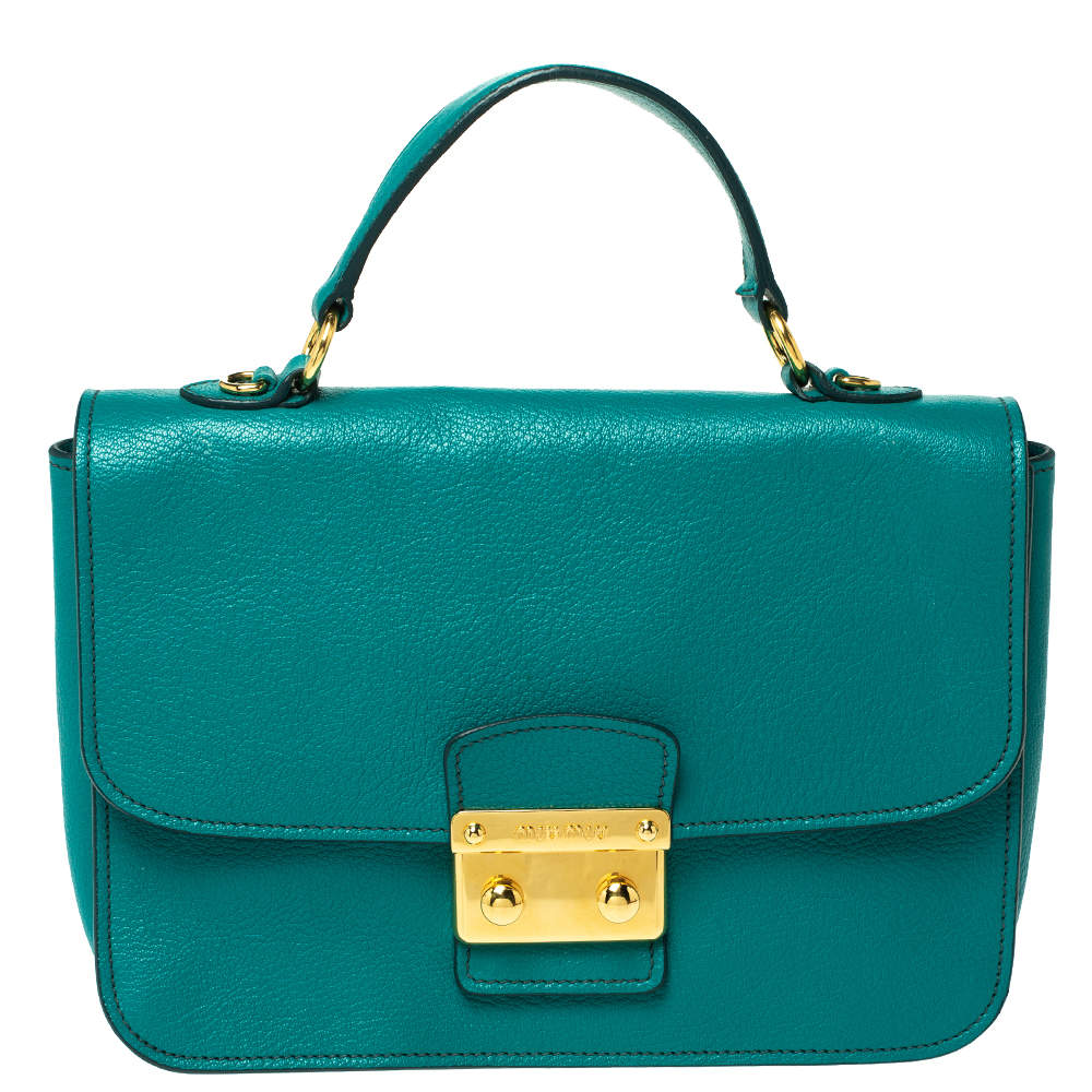 مملوكة مسبقًا Miu Miu Green Leather Madras Top Handle Bag