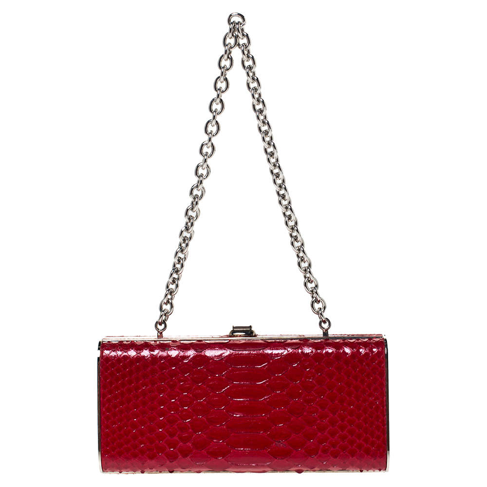مملوكة مسبقًا Miu Miu Red Python Box Chain Clutch