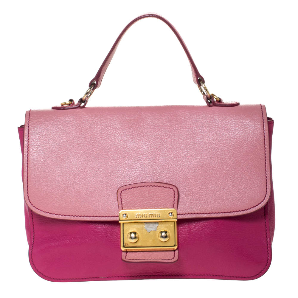 Miu Miu Bicolor Madras Leather Push Lock Flap Top Handle Bag Miu Miu