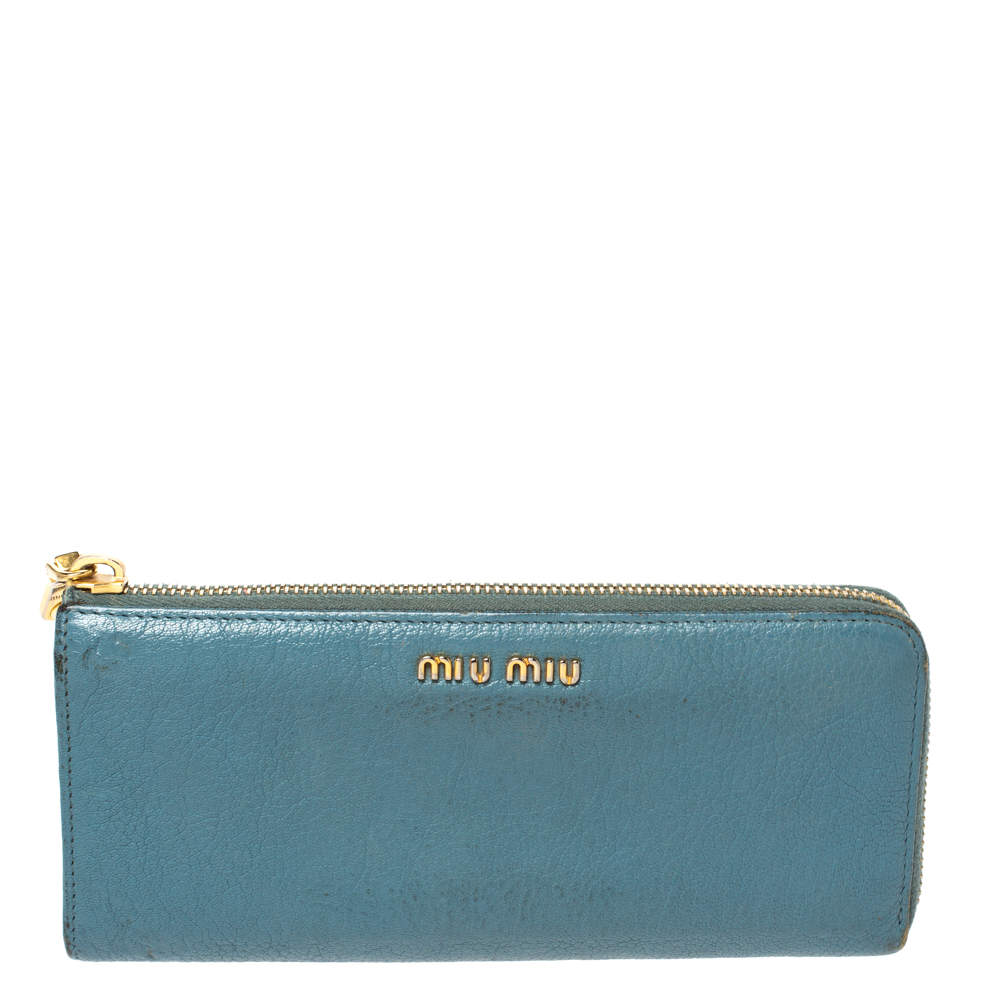 Miu Miu Blue Leather Zip Continental Wallet