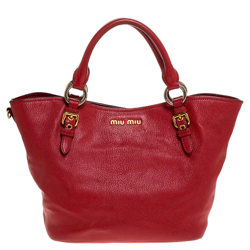 Miu Miu Red Madras Leather Tote Miu Miu | The Luxury Closet