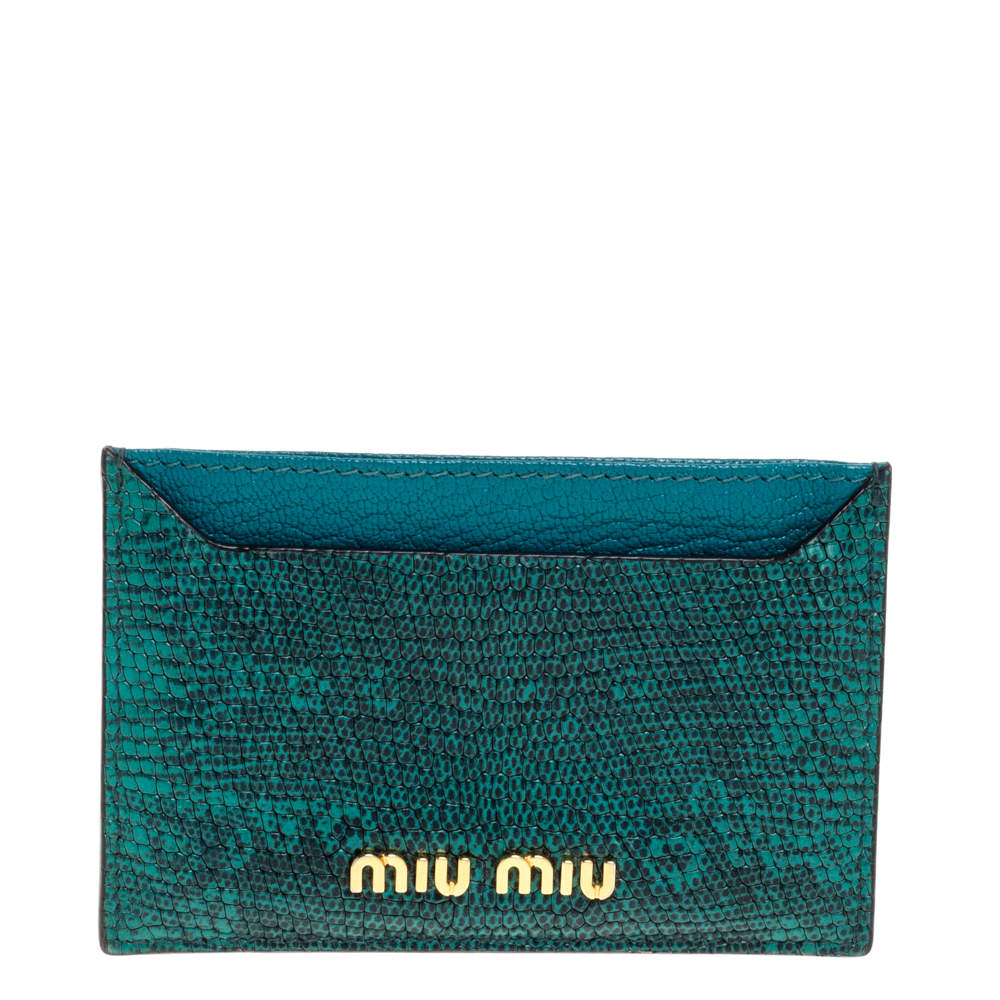 Pre Owned Miu Miu Green Lizard Card Holder 