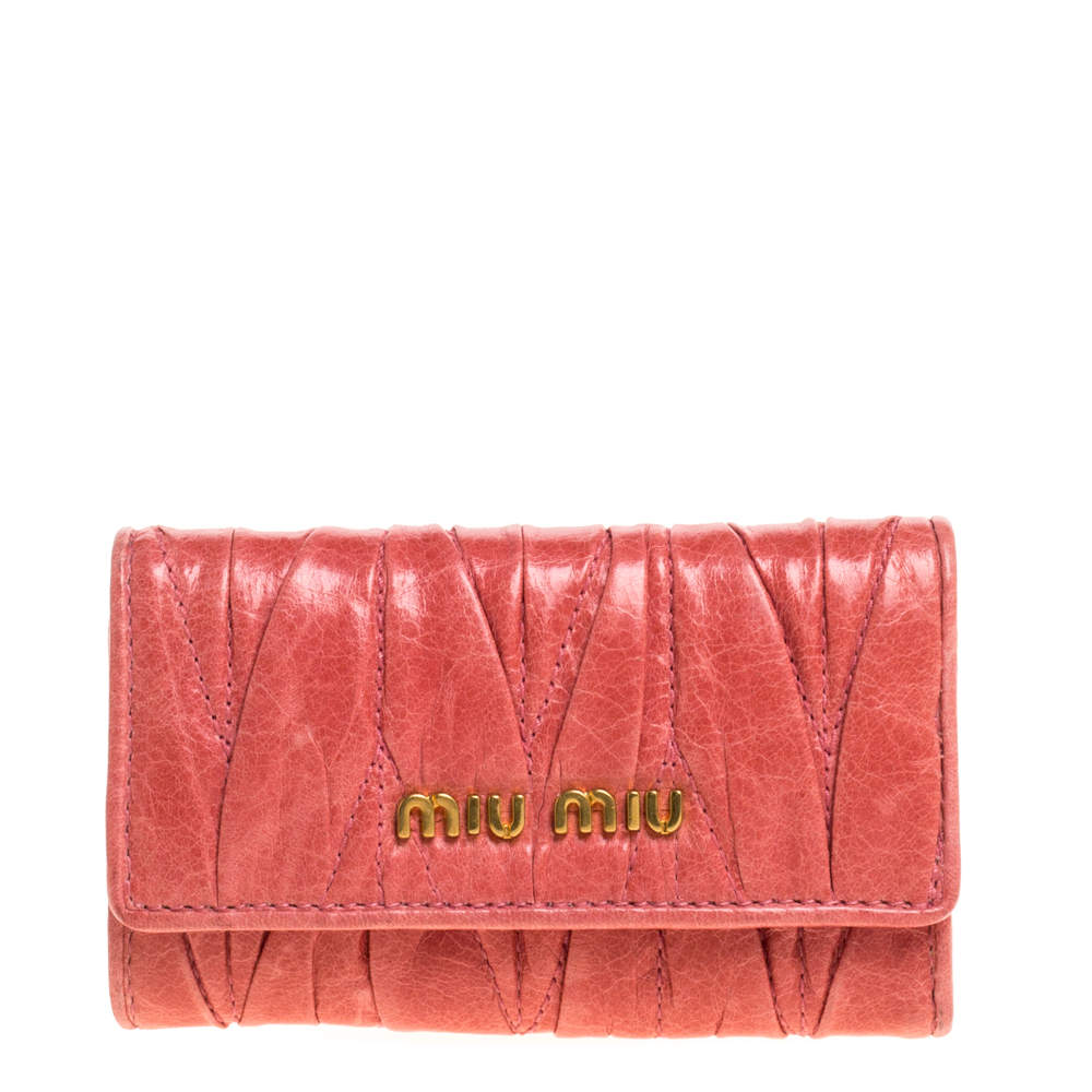Miu Miu Coral Orange Matelassé Leather Key Holder