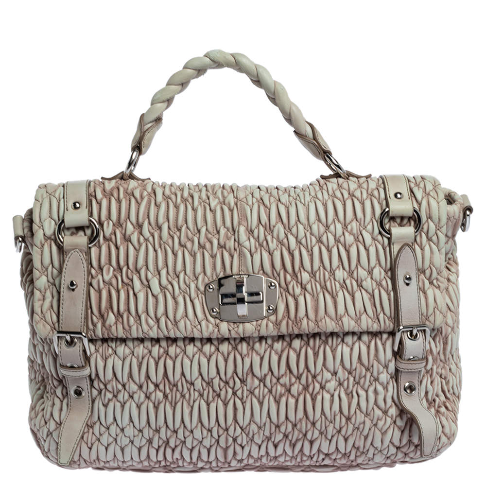 Miu Miu Cream/Old Rose Matelassé Leather Turn Lock Tote