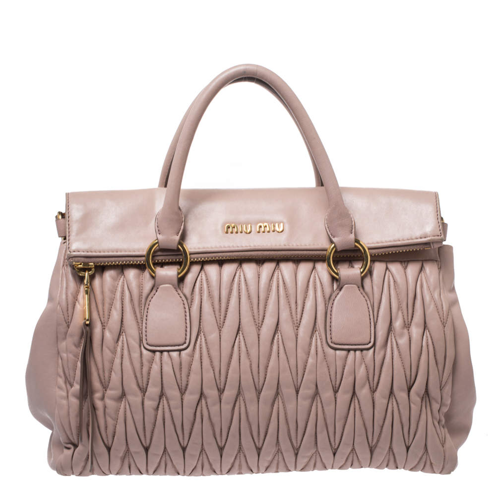 Pre Owned Miu Miu Light Beige Matalesse Leather Flap Tote