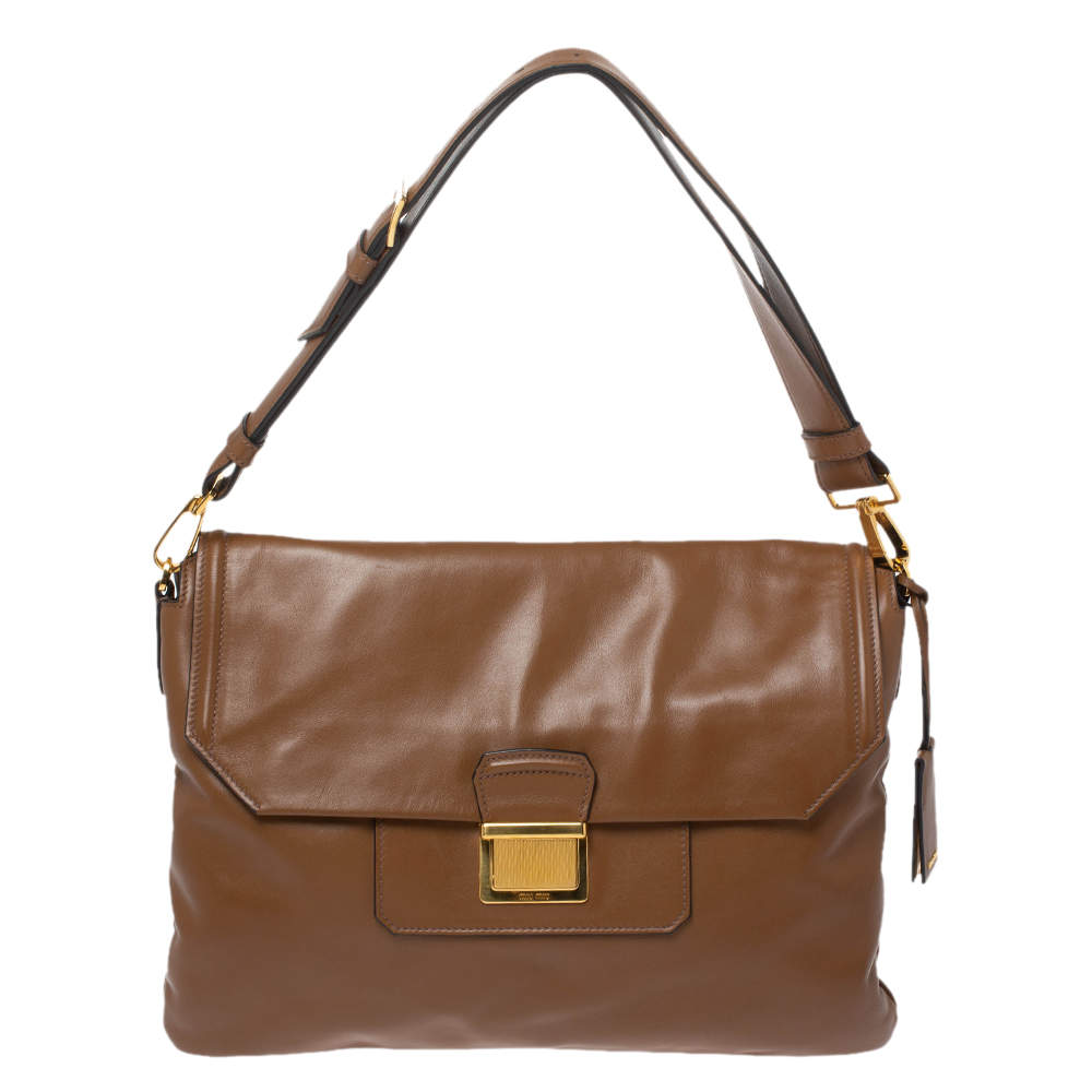 Pre Owned Miu Miu Brown Vitello Soft Leather Flap Shoulder Bag