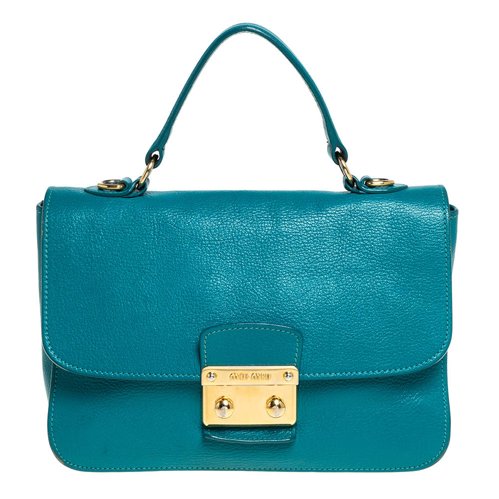 Miu Miu Green Madras Leather Push Lock Flap Top Handle Bag Miu Miu ...