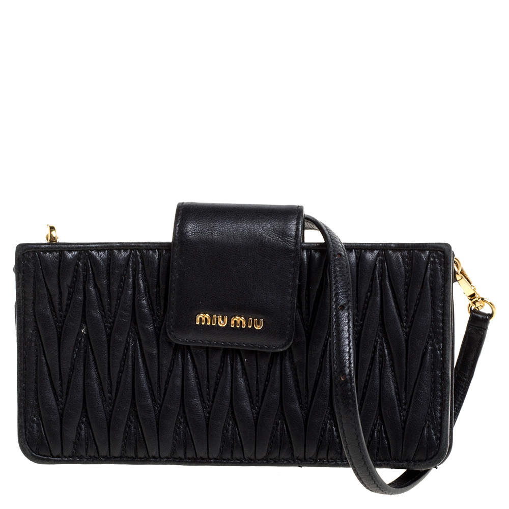 Miu Miu Black Matelassé Leather Crossbody Bag