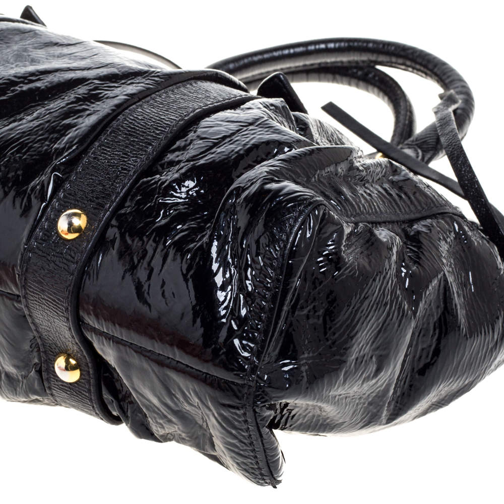 Miu Miu Black Vitello Shine Patent Leather Tote Bag Immaculate