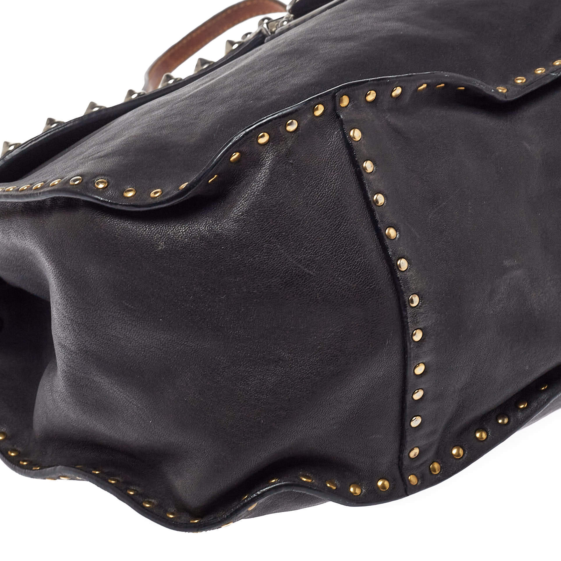 Miu Miu Studded Cyllinder Boston 868837 Black Leather Shoulder Bag