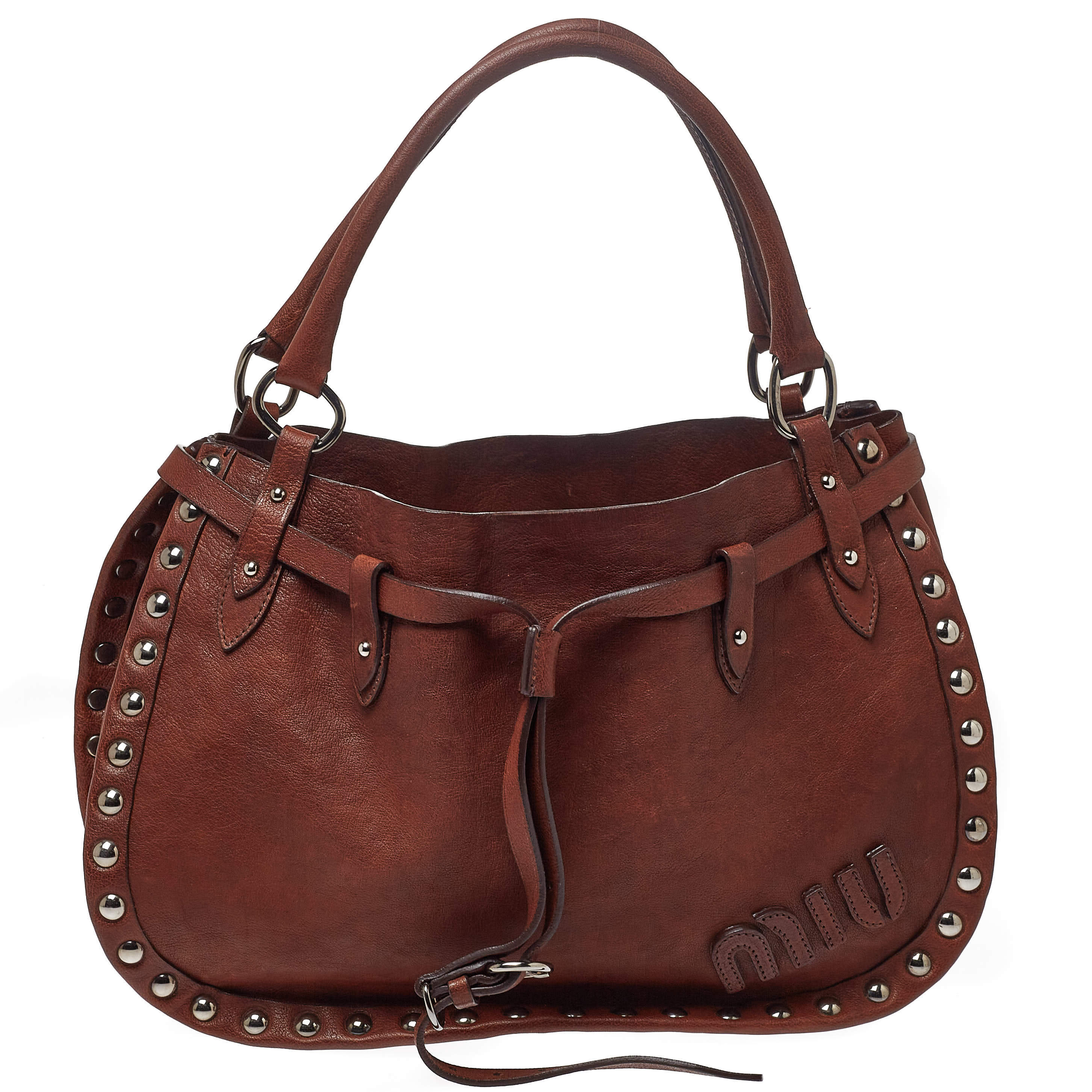 Miu Miu Brown Leather Studded Satchel