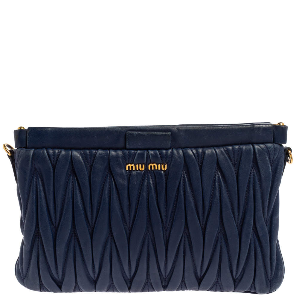 Miu Miu Navy Blue Matelasse Leather Frame Clutch Bag Miu Miu | TLC