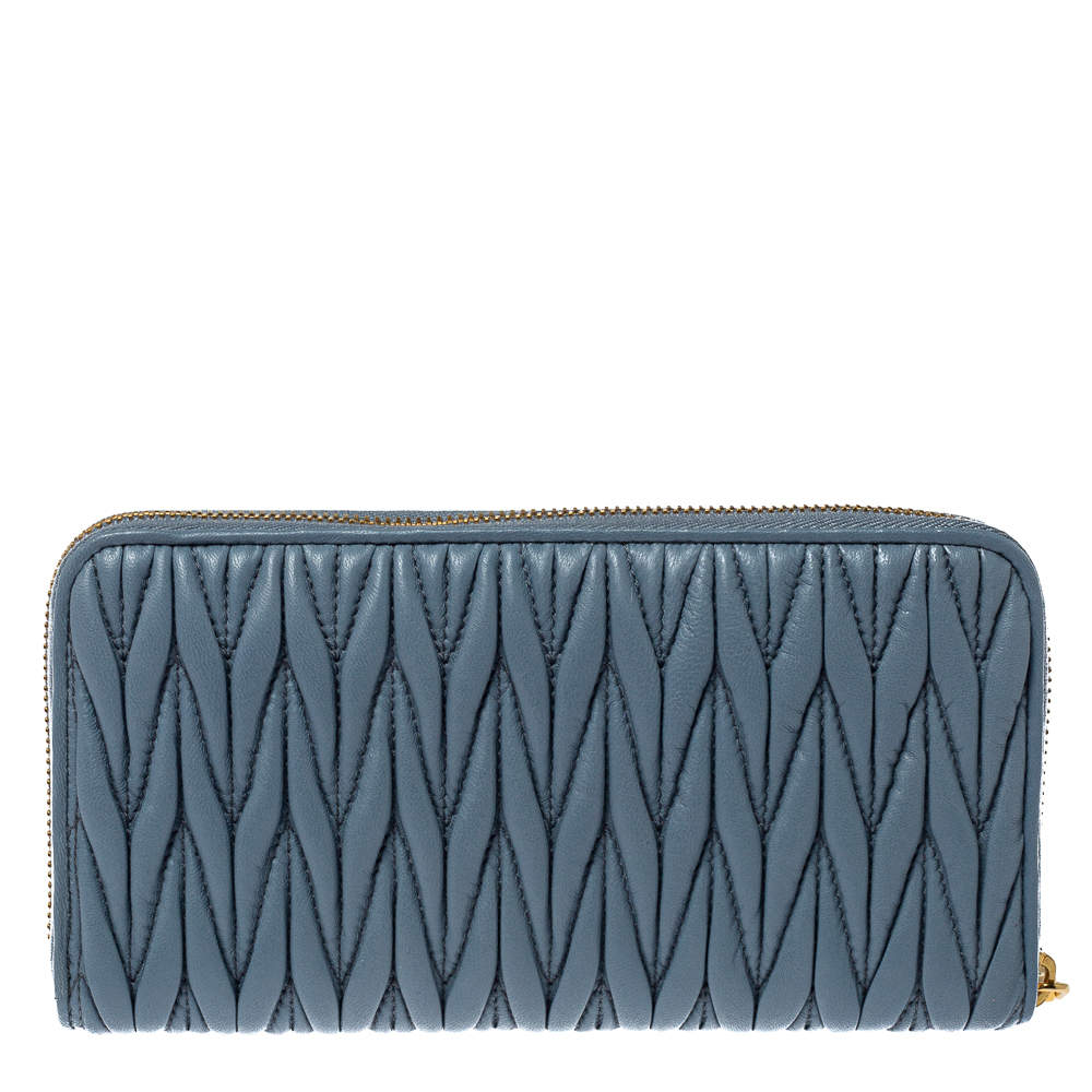 Miu Miu Wallet Matelasse Blue newest Large Accordion Card Holder Logo Leather Zip