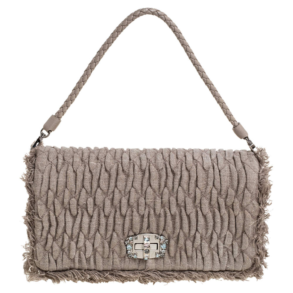 Miu Miu Beige Matelasse Fabric Crystal Mini Bag