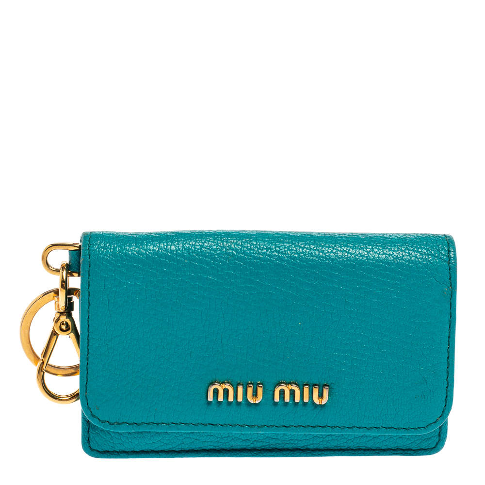 مملوكة مسبقًا  Miu Miu Turquoise Leather Madras Card Case