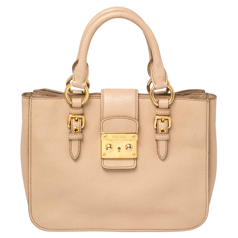 Pre Owned Miu Miu Pink Madras Leather Tote