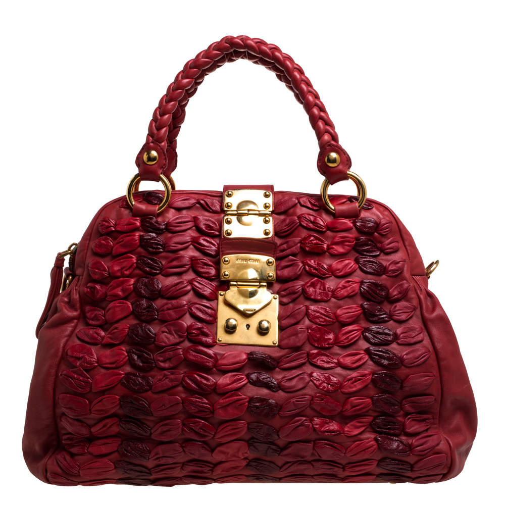 Pre Owned Miu Miu Red Leather Dome Bag
