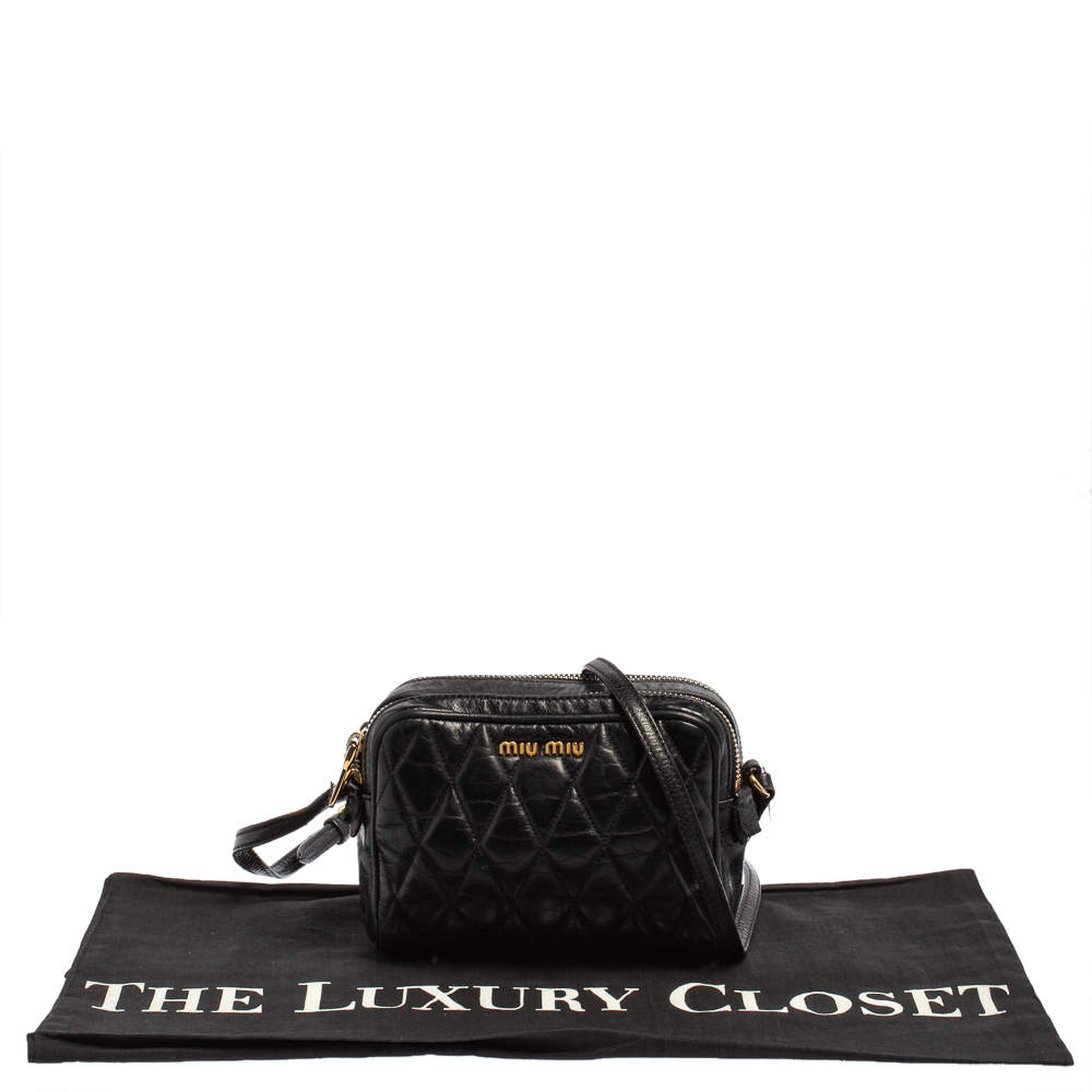 Miu Miu Black Vitello Shine Quilted Leather Crossbody Camera Bag