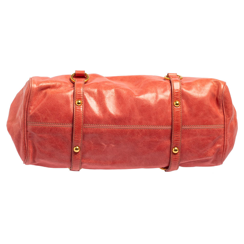 Miu Miu Coral Orange Vitello Lux Leather Bow Satchel Miu Miu | The Luxury  Closet