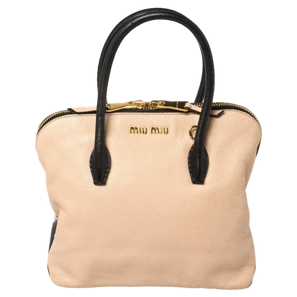 pre-loved auth MIU MIU by PRADA distressed leather ZIP TOP