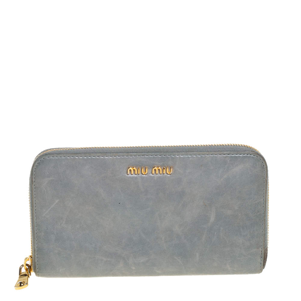 Miu Miu Grey Leather Zip Around Wallet