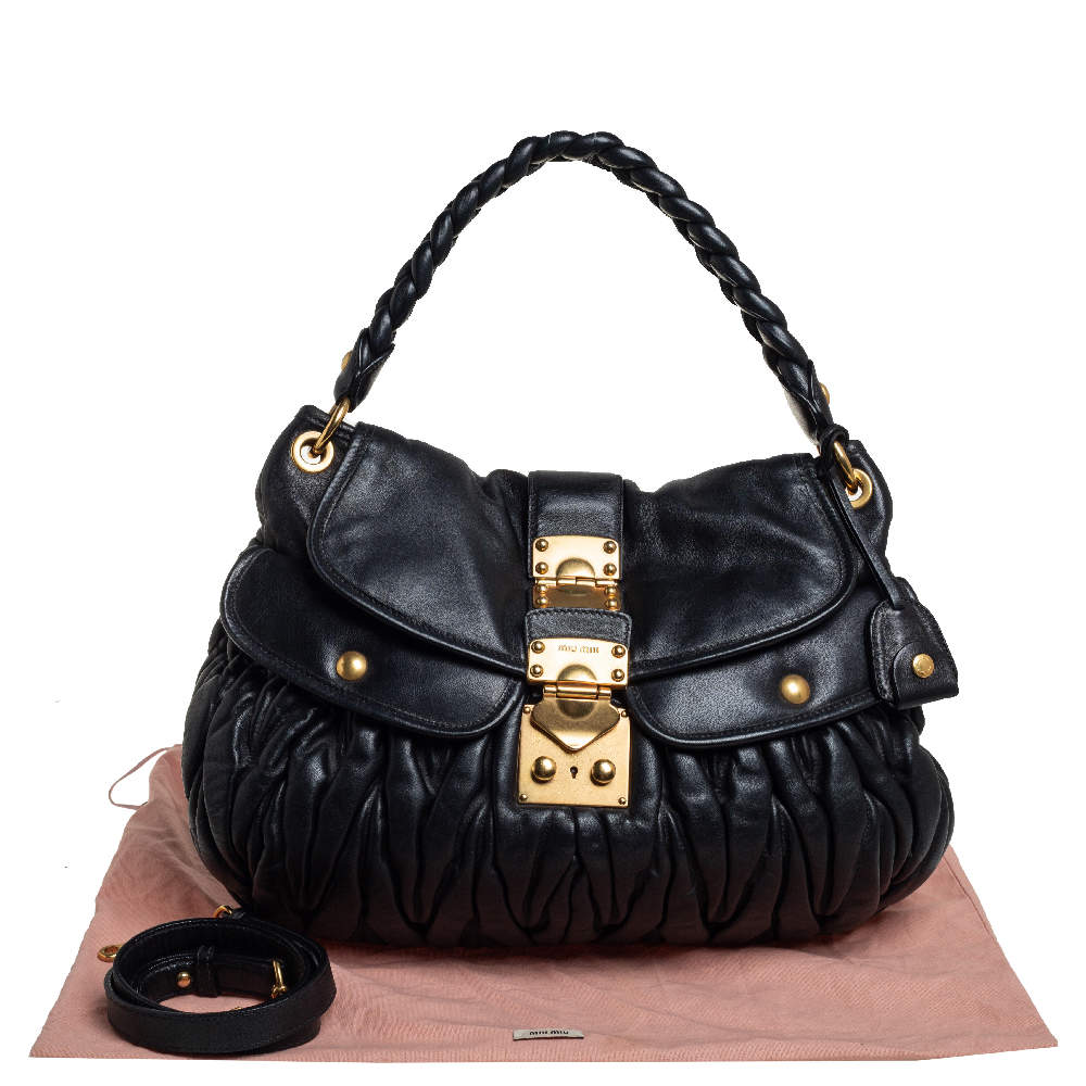 Miu Miu Black Leather Coffer Matelasse Hobo Bag - Yoogi's Closet