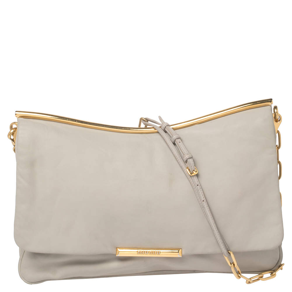 Miu Miu Grey Leather Frame Chain Shoulder Bag