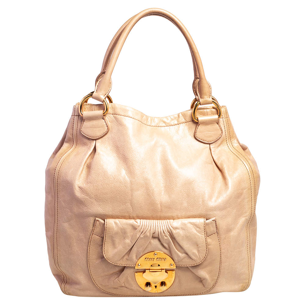 Miu Miu Beige Leather Front Pocket Hobo