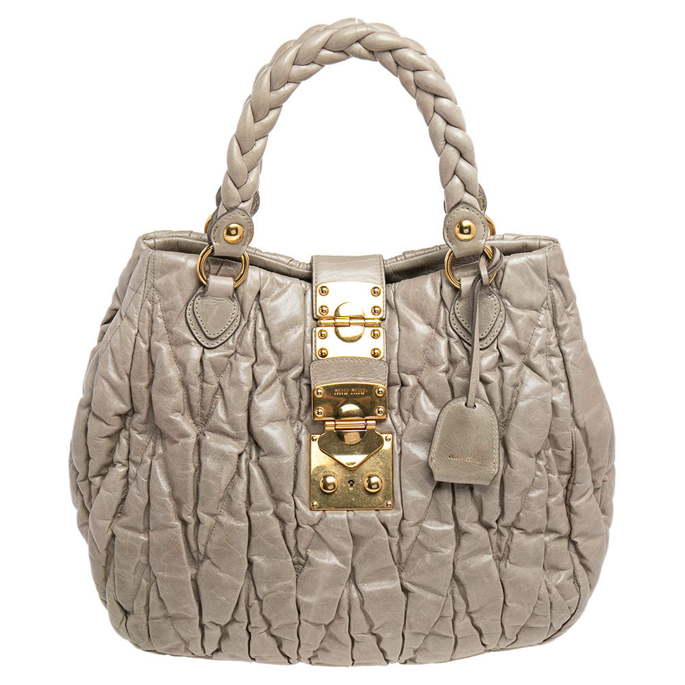Miu Miu Beige Matelassé Leather Aperto Tote