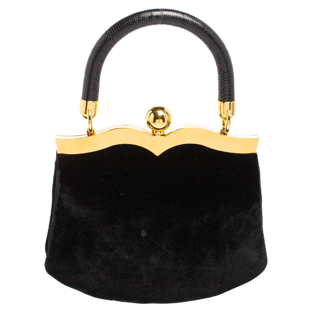 مملوكة مسبقًا Miu Miu Black Velvet Frame Clutch Top Handle Bag
