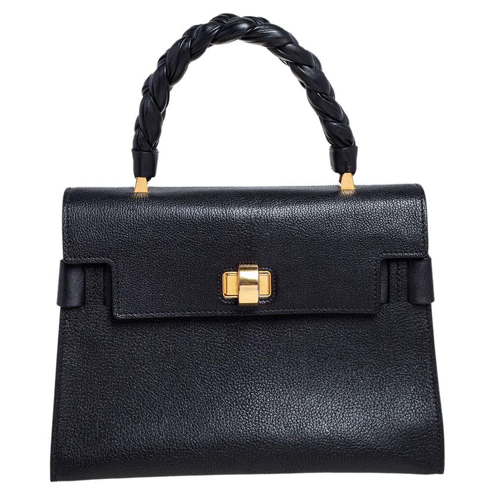 Pre Owned Miu Miu Black Madras Leather Click Braided Top Handle Bag