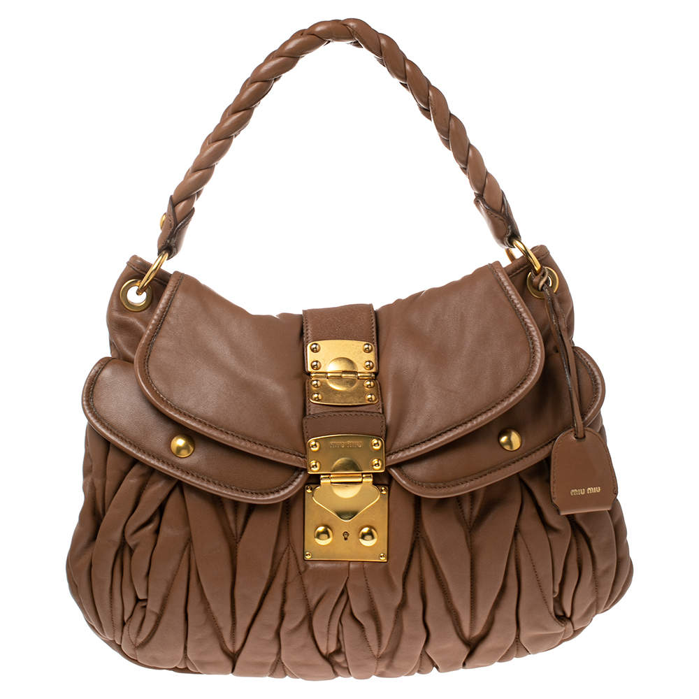 Pre Owned حقيبة ميو ميو كوفر جلد ماتيلاس لوكس بنية