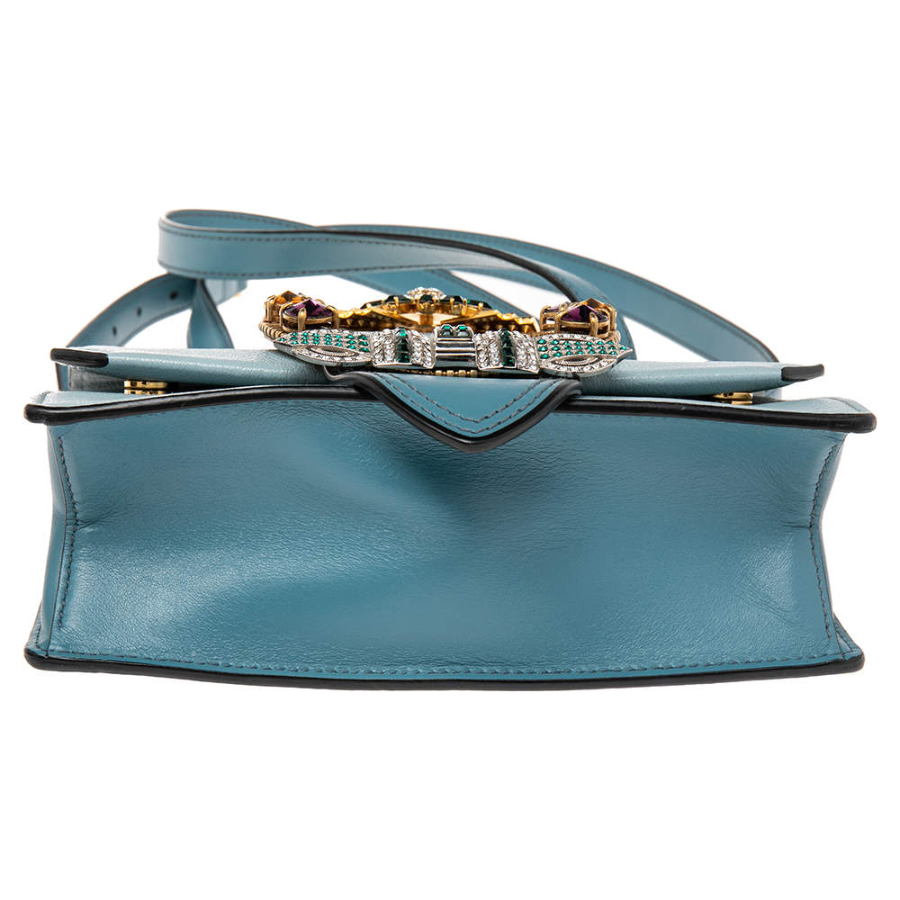 Miu Miu Two Tone Blue Madras Leather Crystal Embellished Buckle Flap  Shoulder Bag Miu Miu | The Luxury Closet