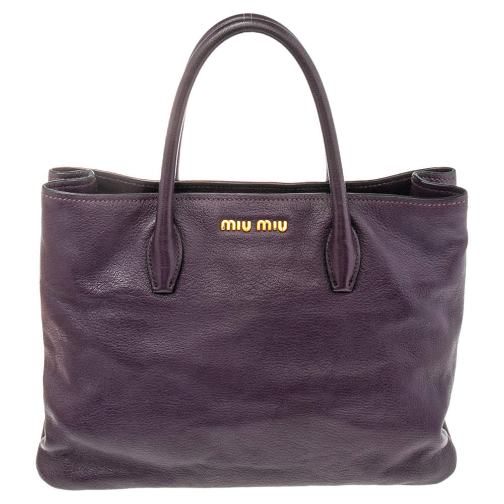 Pre Owned Miu Miu Purple Madras Leather Tote