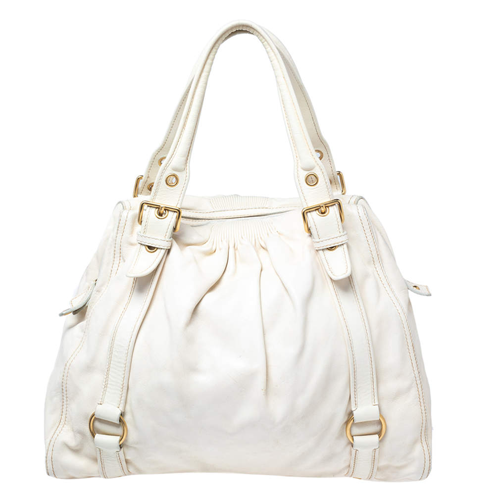 Miu Miu White Leather Large Shopping Tote