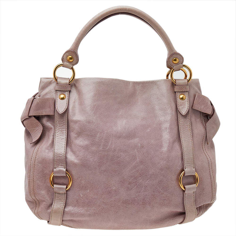 Pre Owned Miu Miu Pink Leather Bow Shoulder Bag