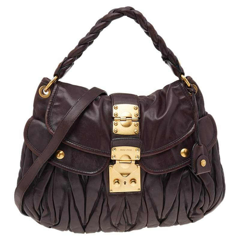 Pre Owned حقيبة هوبو ميو ميو كوفر جلد ماتيلاس لوكس بني داكن 