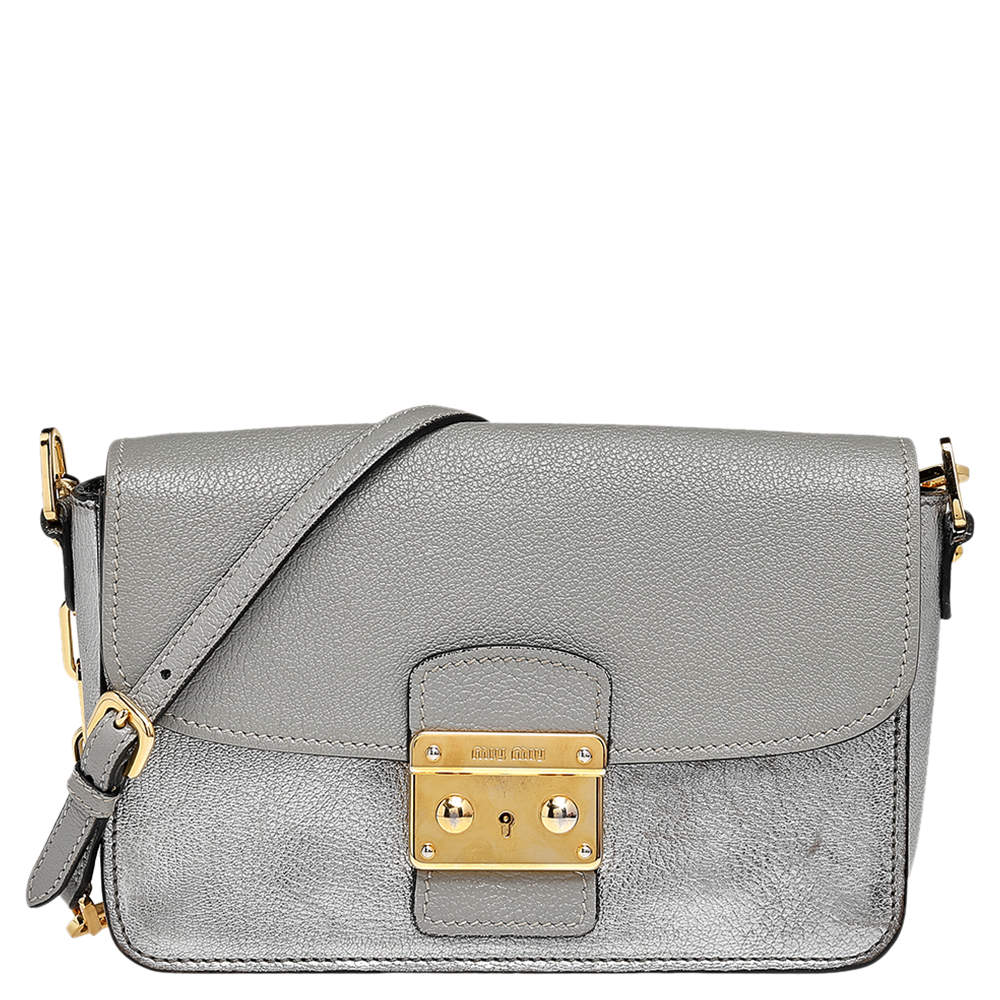 Miu Miu Metallic Silver /Grey Leather Crossbody Bag Miu Miu | The ...