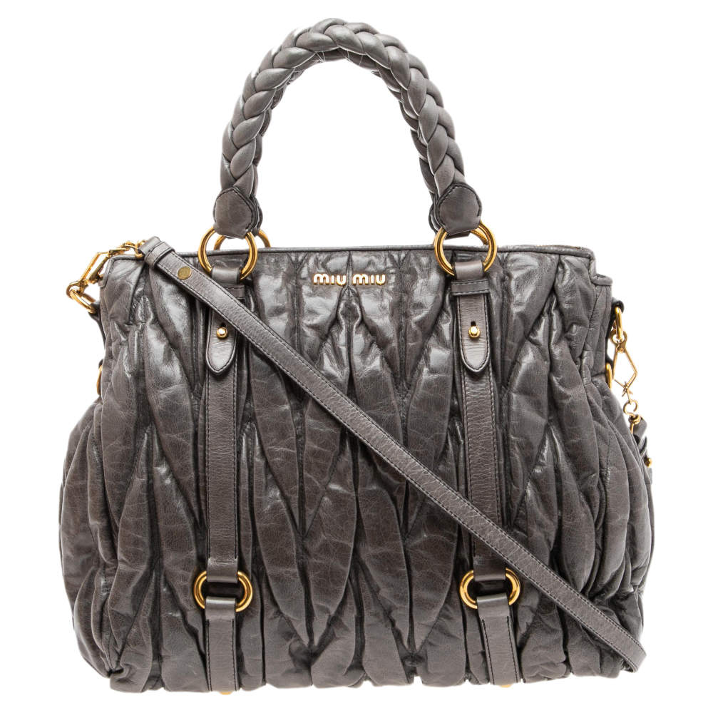 Pre Owned حقيبة يد ميو ميو سحاب جلد مبطن رمادي